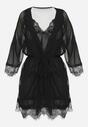 Czarny 3-częściowy Komplet Piżamowy Koszula Nocna Szlafrok i Stringi Flatvale