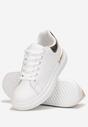Biało-Złote Wiązane Sneakersy na Grubej Podeszwie ze Wstawkami Tusso
