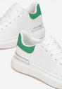 Biało-Zielone Wiązane Sneakersy na Grubej Podeszwie ze Wstawkami Tusso