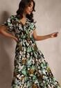 Rochie verde din viscoză maxi cu flori Mahiza