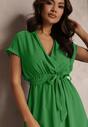 Zielona Kopertowa Sukienka z Gumką w Talii i Wiązaniem Mylelse