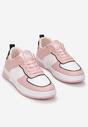 Biało-Różowe Sneakersy z Imitacji Skóry z Kolorowymi Wstawkami Cardatea
