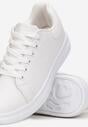 Białe Wiązane Sneakersy na Płaskiej Podeszwie z Modną Wstawką Zanelih