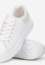 Biało-Jasnozielone Wiązane Sneakersy na Płaskiej Podeszwie z Modną Wstawką Zanelih