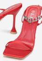 Czerwone Sandały Ze Sprzączką i Metalową Ozdobą z Cyrkoniami Myfi