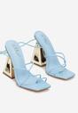 Niebieskie Sandały Wiązane na Rzemyki z Metalicznym Stożkowym Obcasem Lamata