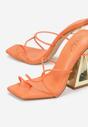 Pomarańczowe Sandały Wiązane na Rzemyki z Metalicznym Stożkowym Obcasem Lamata