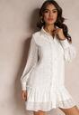 Biała Koronkowa Sukienka Koszulowa z Falbanką Saniah
