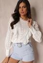 Bluză Albă cu Dantelă Volane și Fir Metalic Otha
