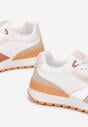 Biało-Pomarańczowe Sznurowane Sneakersy z Ozdobnymi Wstawkami Sandelal