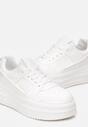 Białe Sznurowane Sneakersy  na Grubej Podeszwie Mefis