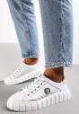 Biało-Srebrne Sznurowane Sneakersy ze Skóry Breana