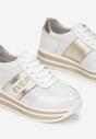 Biało-Złote Skórzane Sneakersy z Metaliczną Wstawką Cesmeh