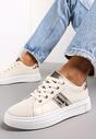 Beżowo-Złote Sneakersy Sznurowane na Grubej Podeszwie Livorna