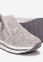 Szare Sneakersy z Suwakiem Zdobione Cyrkoniami Jesnila