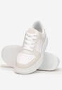 Biało-Beżowe Sznurowane Sneakersy na Grubej Podeszwie Ketty