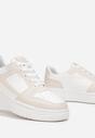 Biało-Beżowe Sznurowane Sneakersy na Grubej Podeszwie Ketty