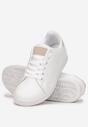 Biało-Beżowe Wiązane Sneakersy na Płaskiej Podeszwie z Przeszyciami Ereath