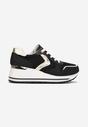Czarno-Złote Sznurowane Sneakersy na Podeszwie z Koturnem Isies