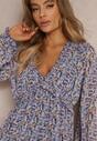 Rochie Mini Evazată Mov cu Flori și Elastic în Talie Antonette
