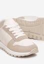 Biało-Ciemnobeżowe Sznurowane Sneakersy na Płaskiej Podeszwie z Wycięciami i Wstawkami Zaylynn