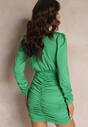 Zielona Dopasowana Sukienka Mini z Marszczonej Tkaniny Ariani