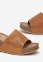 Brązowe Klapki na Koturnie z Szerokim Paskiem i Okrągłym Noskiem Rynn