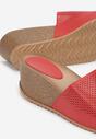 Czerwone Klapki na Koturnie z Szerokim Paskiem i Okrągłym Noskiem Rynn