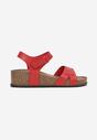Czerwone Sandały na Koturnie Zapinane na Rzep z Okrągłym Noskiem Eniko