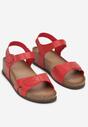 Czerwone Sandały na Koturnie Zapinane na Rzep z Okrągłym Noskiem Eniko