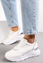 Białe Sneakersy na Platformie z Tłoczoną i Metaliczną Wstawką z Tyłu Biorli