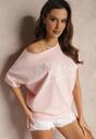 Różowy T-shirt z Nadrukiem Oversize Nashein