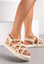 Beżowe Plecione Sandały ze Sznurkami i Okrągłym Noskiem Tesa