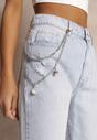 Niebieskie Jeansy Boyfriend z Dziurami i Ozdobnym Łańcuchem Jayleigh