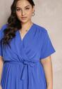 Rochie Albastră cu Elastic în Talie și Decolteu Petrecut Azrah