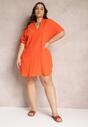 Pomarańczowa Bawełniana Sukienka Mini o Pudełkowym Fasonie z Kołnierzykiem Elealla