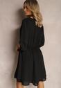 Czarna Sukienka Mini z Gumką w Talii i Koronkowymi Wstawkami Kelia