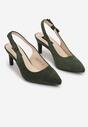 Zielone Wsuwane Sandały z Imitacji Zamszu na Szpilce z Noskiem w Szpic Luisari