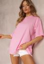 Różowy T-shirt Oversize z Szerokim Rękawem Alinora