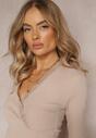 Bluză bej tip plic cu dantelă decorativă la decolteu din bumbac Jadarose