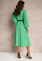 Zielona Rozkloszowana Sukienka z Paskiem i Długim Rękawem Malaiyah