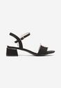 Czarne Sandały na Słupku z Wkładką ze Skóry Naturalnej i Metalicznym Zdobieniem Jazilyn