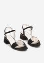 Czarne Sandały na Słupku z Wkładką ze Skóry Naturalnej i Metalicznym Zdobieniem Jazilyn