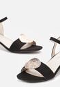 Czarne Sandały na Słupku z Wkładką ze Skóry Naturalnej i Metalicznym Zdobieniem Jazilyn
