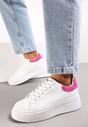 Biało-Fuksjowe Sneakersy z Kolorowym Zapiętkiem na Platformie Sirendia