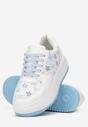 Biało-Niebieskie Sneakersy na Platformie z Nadrukiem w Kwiaty Chedora
