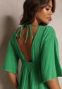 Zielona Rozkloszowana Sukienka Maxi z Głębokimi Wycięciami i Gumką w Talii Thanthea
