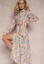 Rochie Cămașă Maxi Portocaliu-Bleumarin cu Buzunare și Nasturi Merra