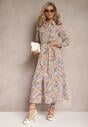 Rochie Cămașă Maxi Portocaliu-Bleumarin cu Buzunare și Nasturi Merra