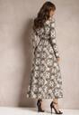 Brązowo-Beżowa Kopertowa Sukienka Maxi Wiązana w Talii Apophelia